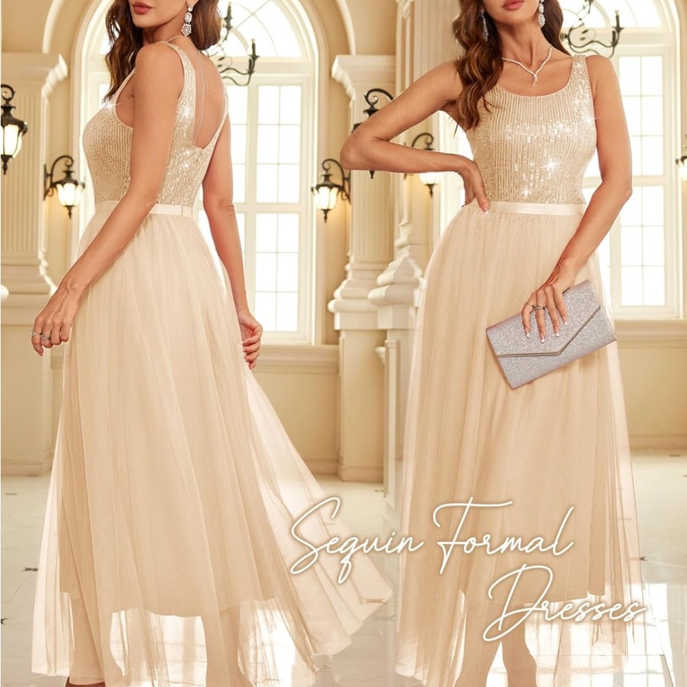 Elegant Sequin Formal Dress in Gold